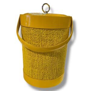 Yellow 1960s Ice Bucket Insulated Spongy Mesh Covering Acrylic